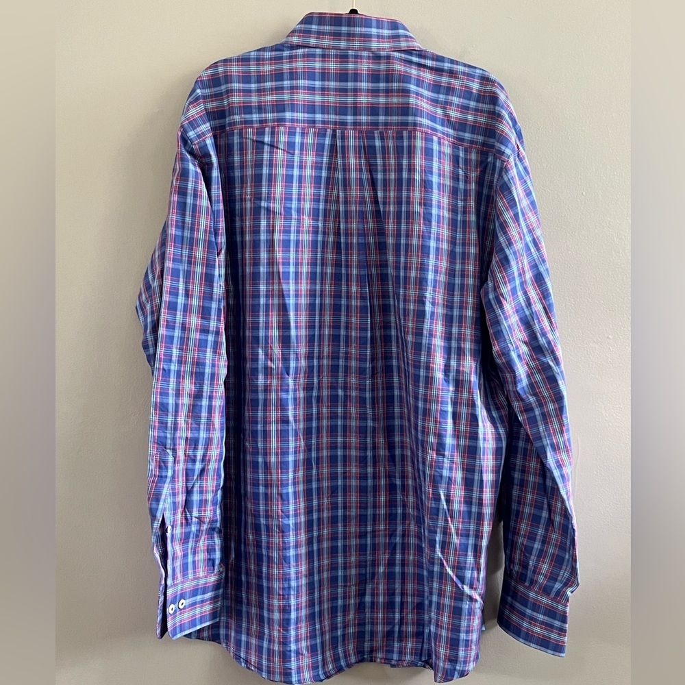 Peter‎ Millar long Sleeve Dress Shirt 100% Cotton Blue Orange White Pink Plaid - Picture 2 of 8
